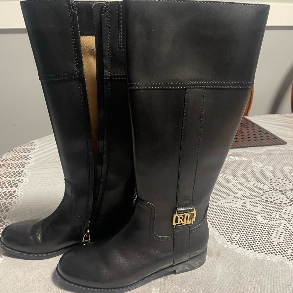Ralph Lauren Black Heeled Boots - Picture 2 of 5